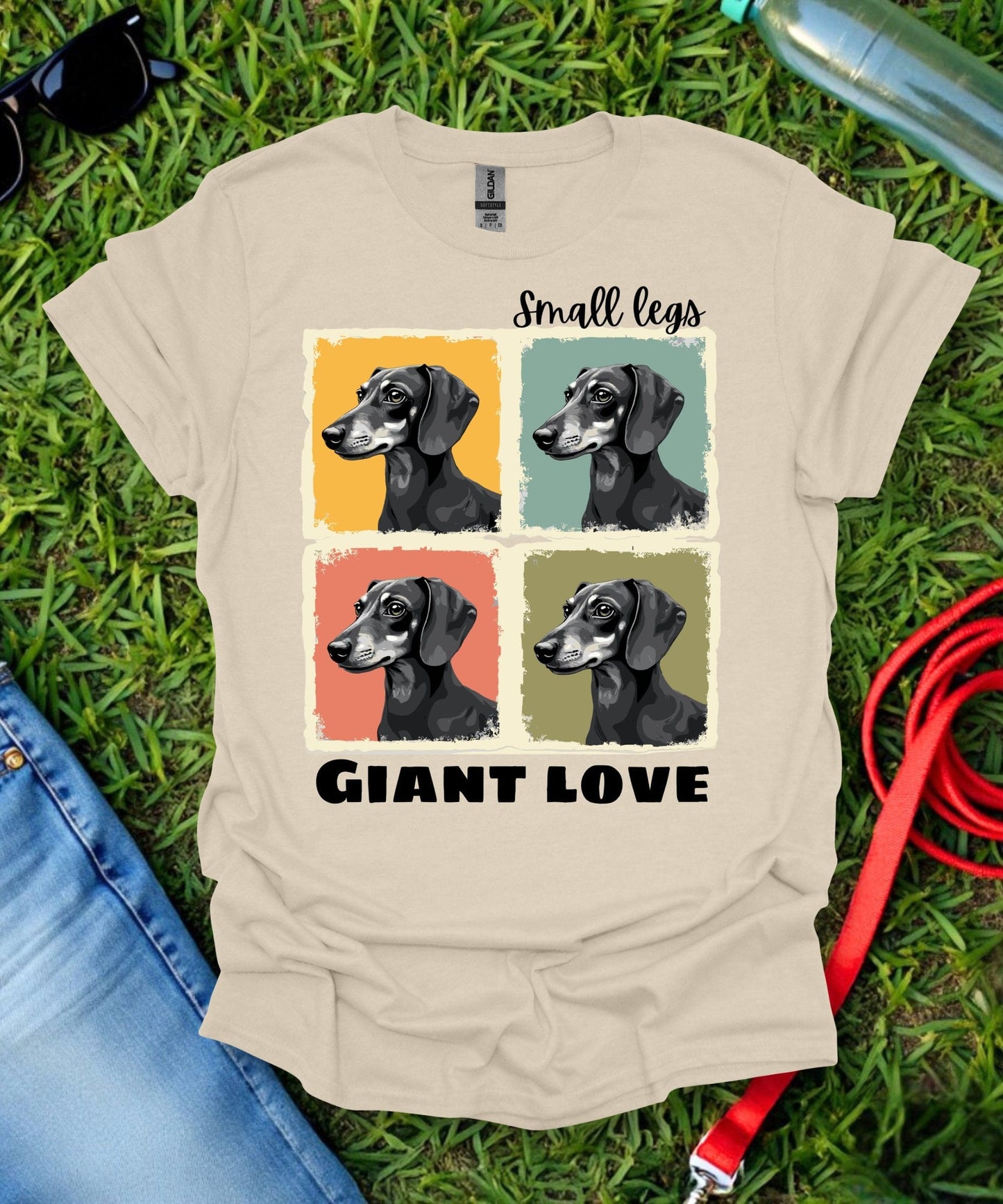 Small Legs Giant Love Grid Dachshund T-Shirt