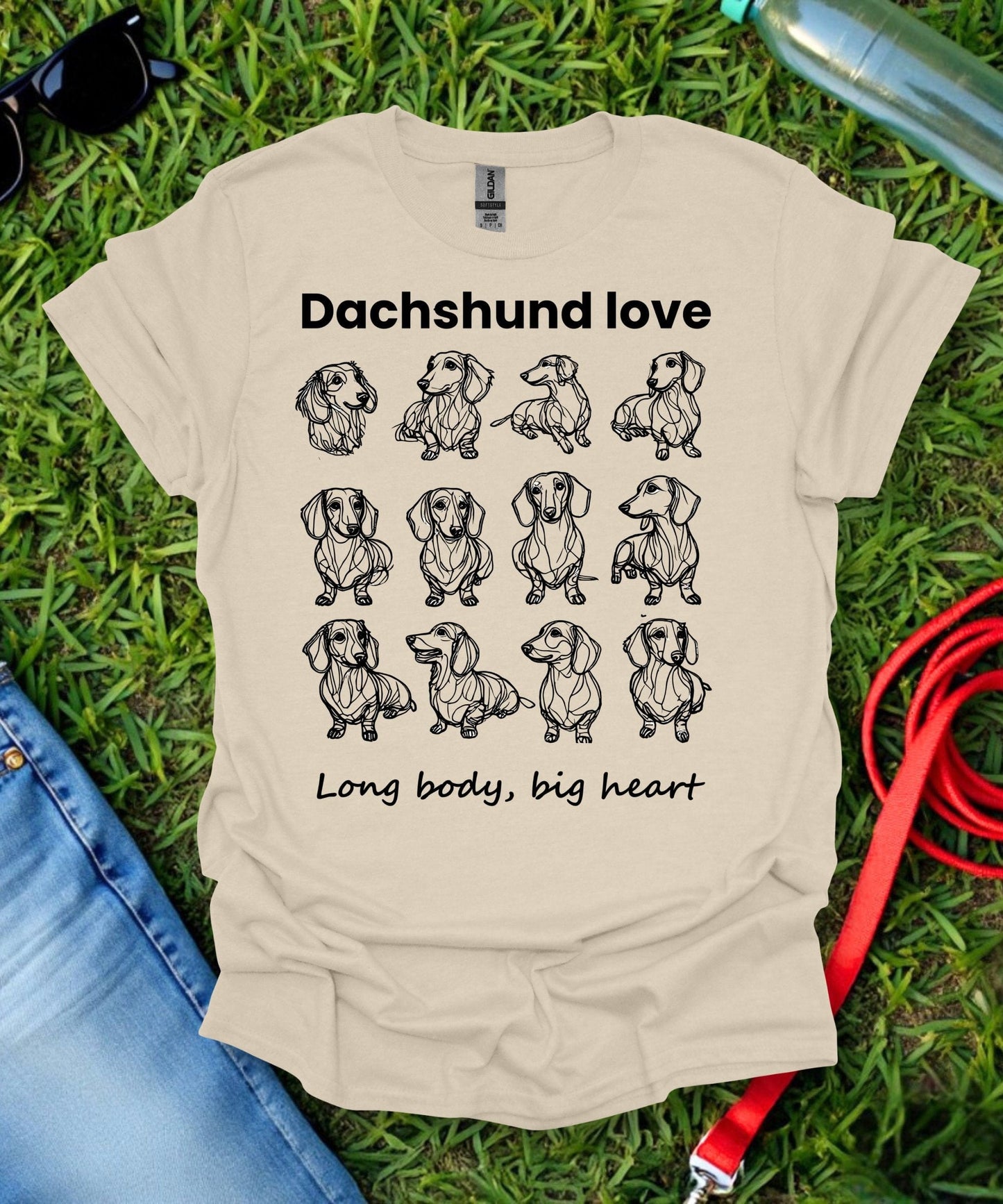 Long Body Big Heart Grid Dachshund T-Shirt