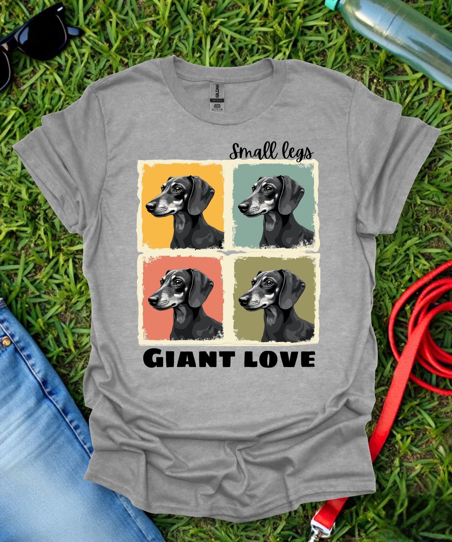 Small Legs Giant Love Grid Dachshund T-Shirt