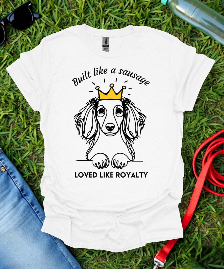 Built Like a Sausage (Long haired Dachshund) T-Shirt