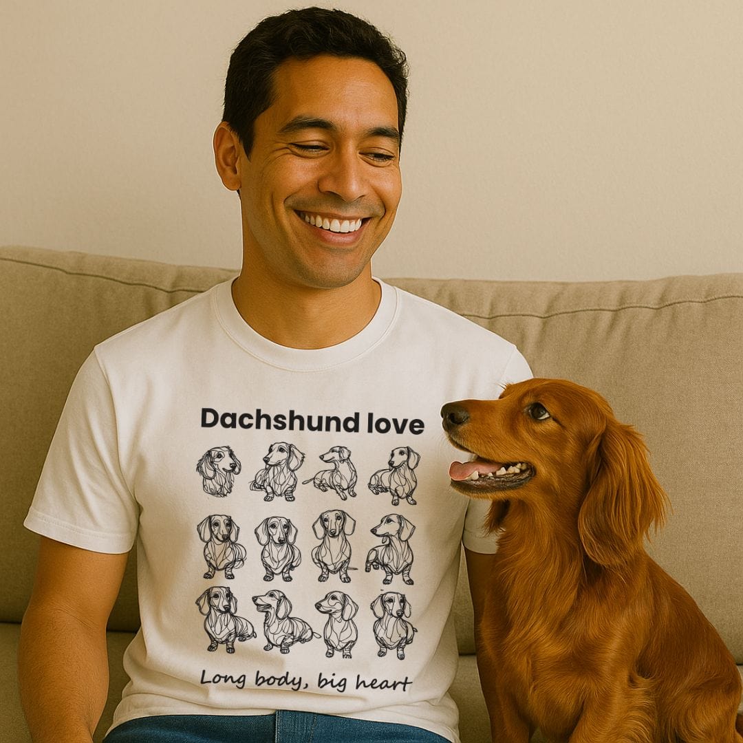 Long Body Big Heart Grid Dachshund T-Shirt