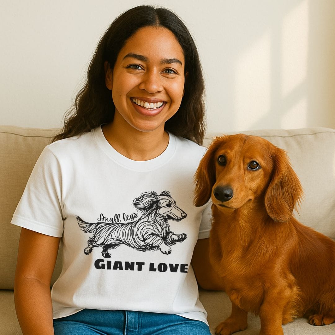 Small Legs, Giant Love (Long haired Dachshund)T-Shirt