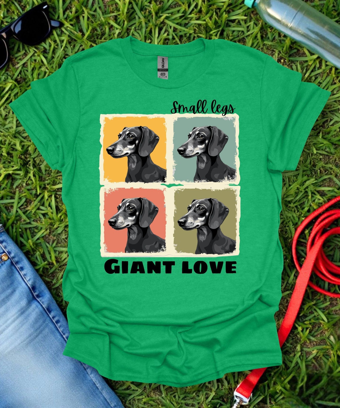 Small Legs Giant Love Grid Dachshund T-Shirt