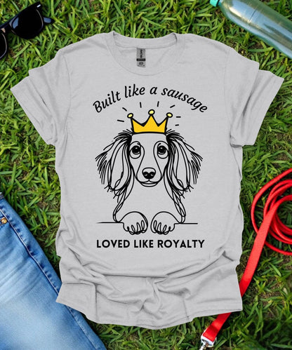 Built Like a Sausage (Long haired Dachshund) T-Shirt