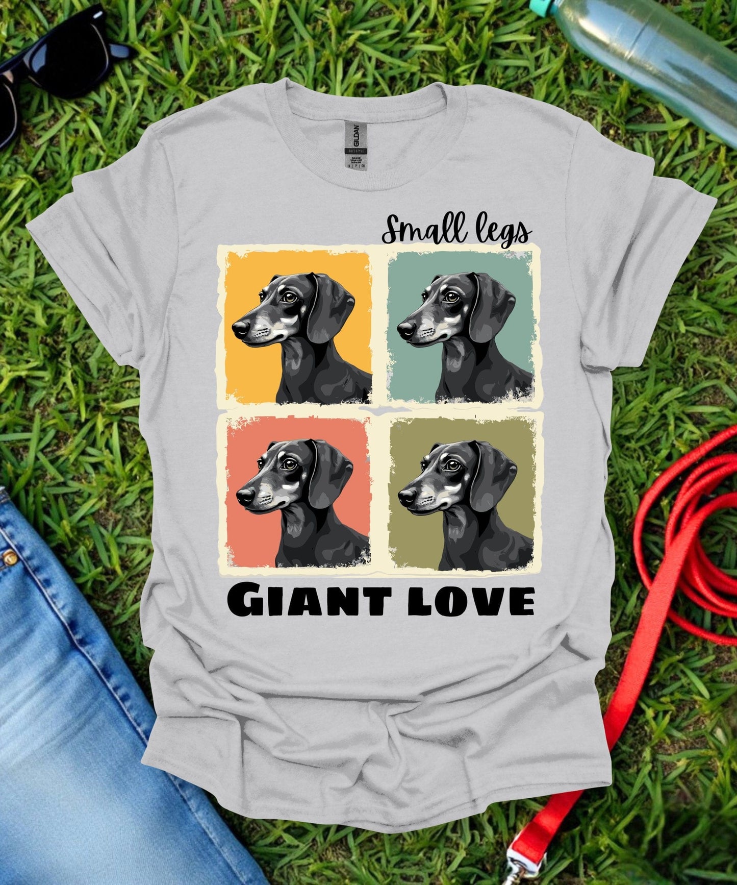 Small Legs Giant Love Grid Dachshund T-Shirt