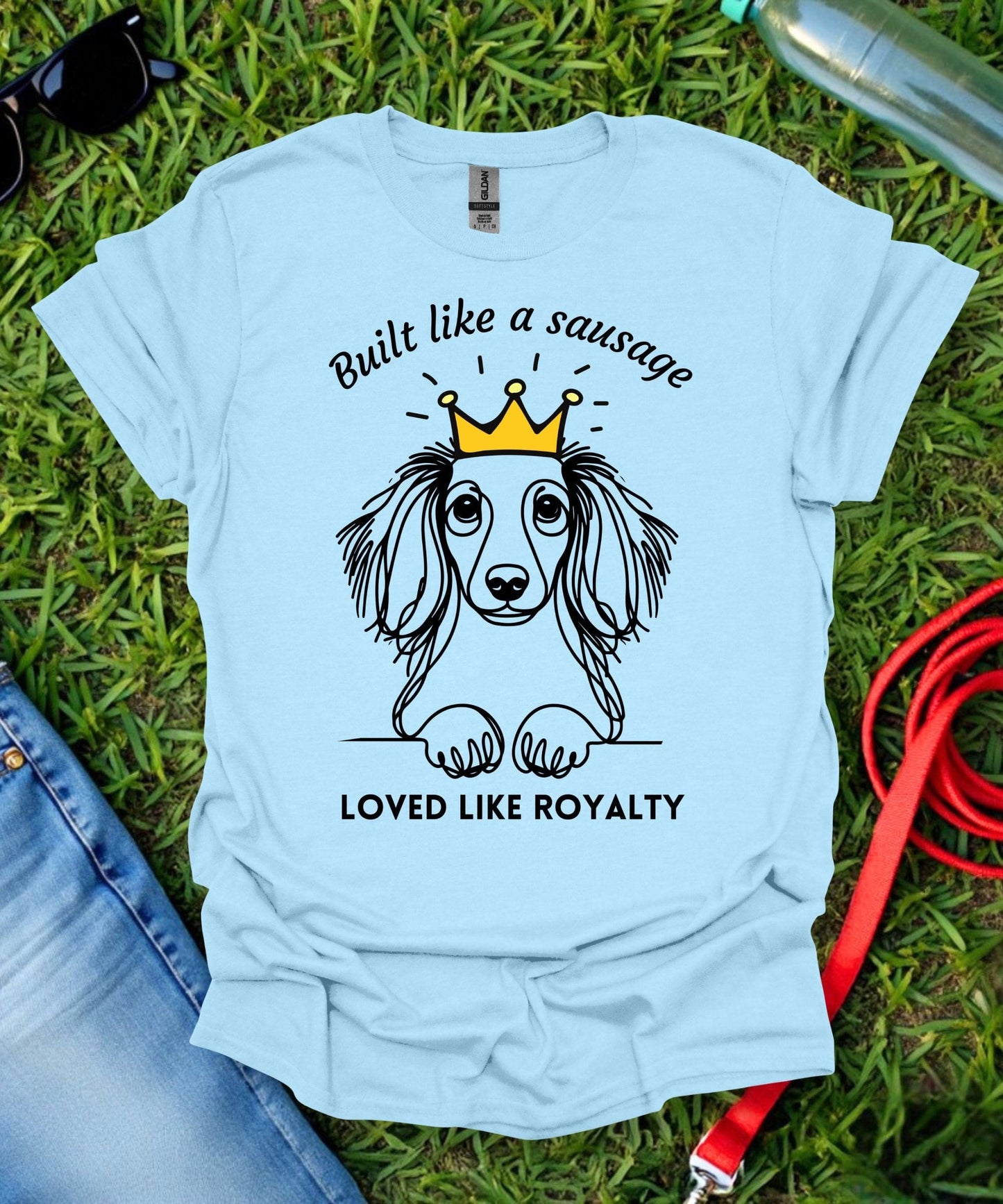 Built Like a Sausage (Long haired Dachshund) T-Shirt