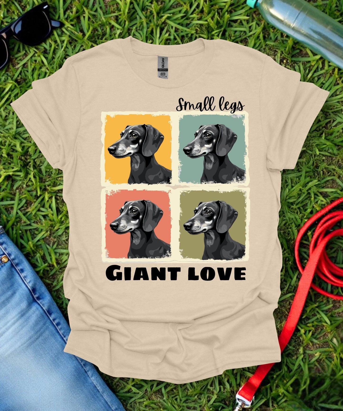 Small Legs Giant Love Grid Dachshund T-Shirt