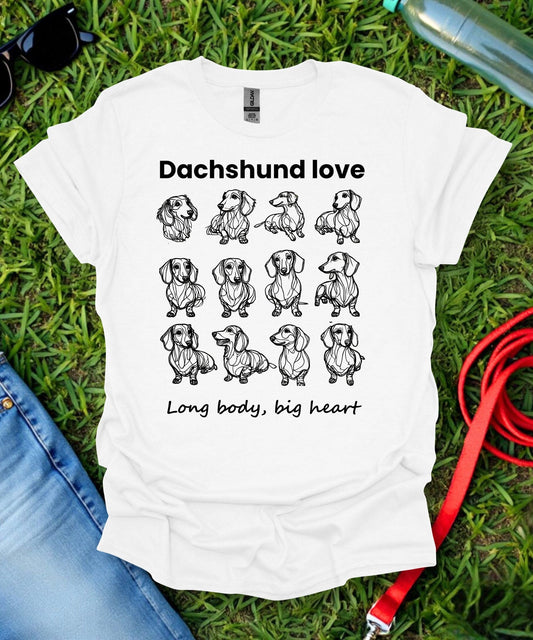 Long Body Big Heart Grid Dachshund T-Shirt