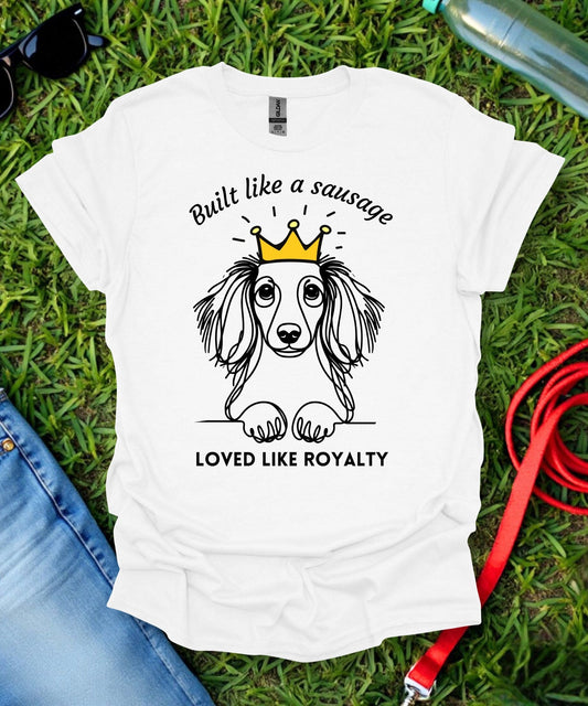 Built Like a Sausage (Long haired Dachshund) T-Shirt