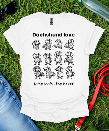 Long Body Big Heart Grid Dachshund T-Shirt