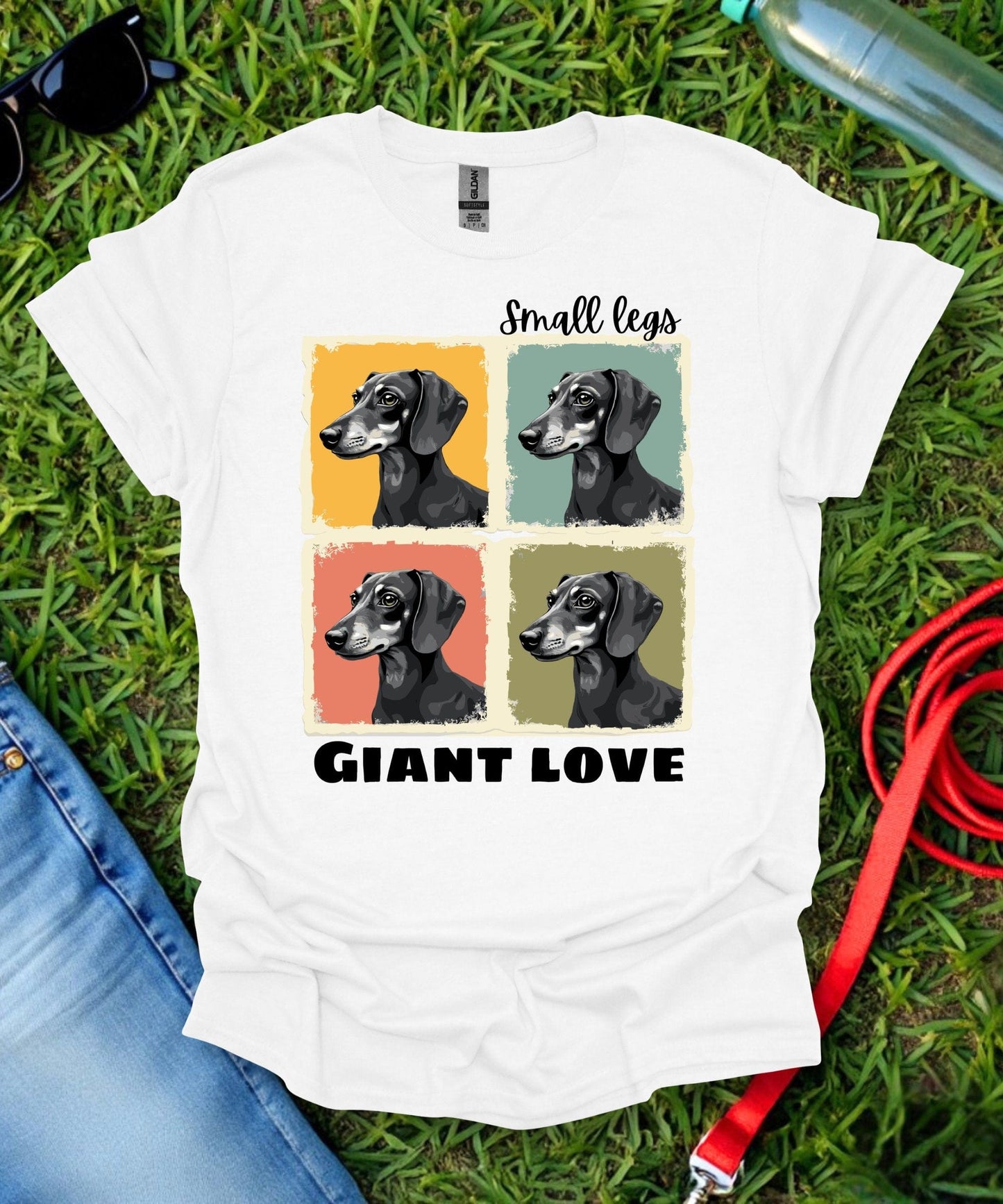 Small Legs Giant Love Grid Dachshund T-Shirt
